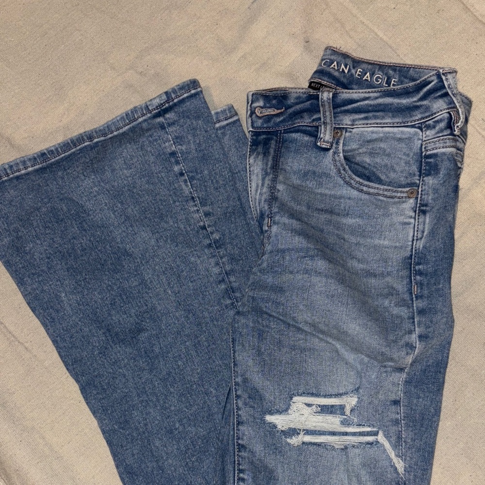 American Eagle Outfitters Women's Distressed Blue Flare Jeans